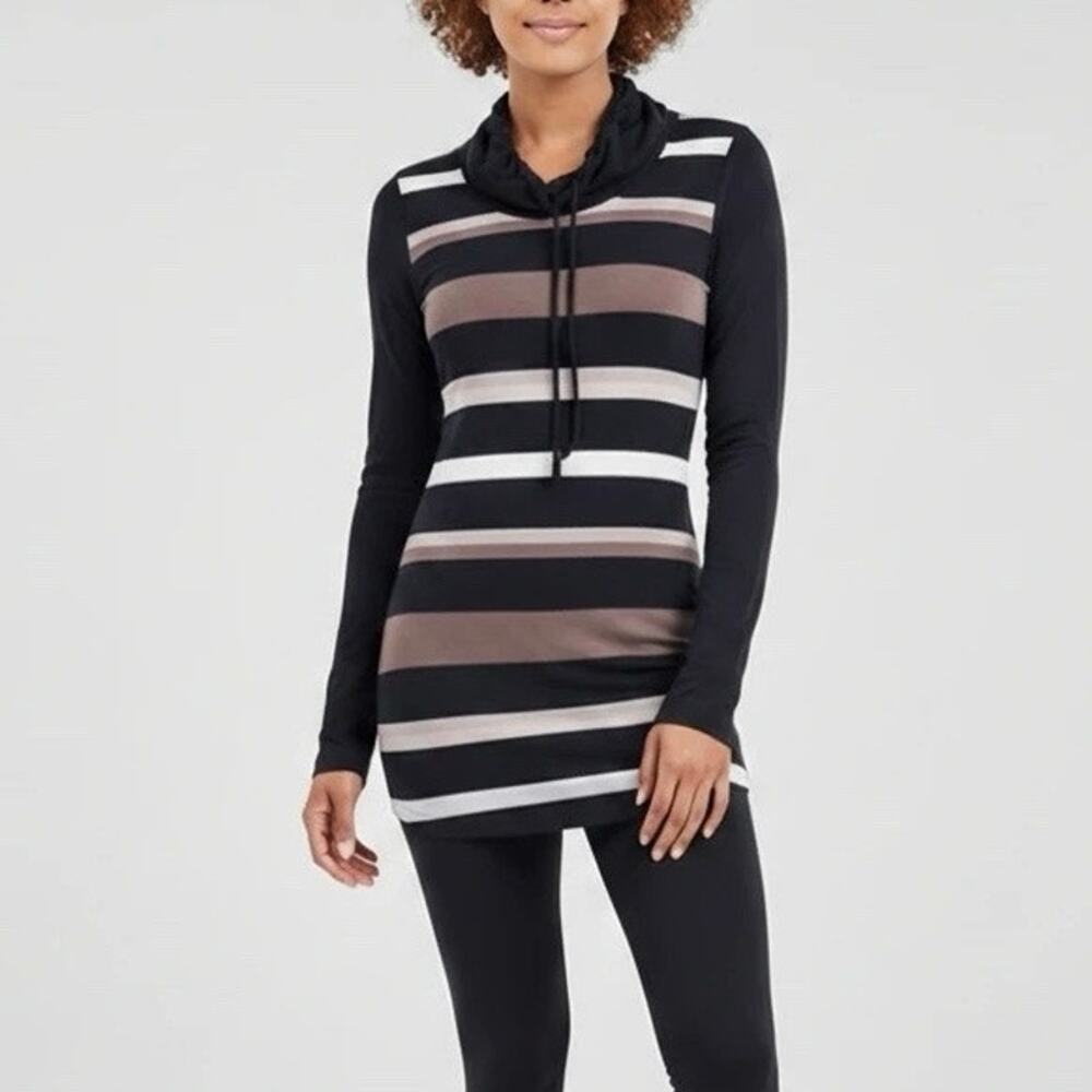 Loles Women’s Black & Oatmeal Striped Zip-Up Hoodie (Size XL)